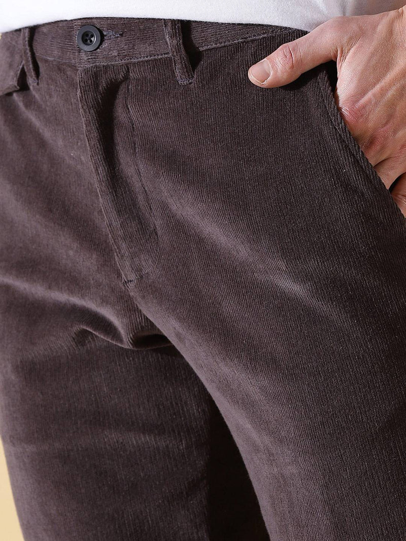 Thomas Scott Men Textured Smart Slim Fit Easy Wash Corduroy Chinos Trousers