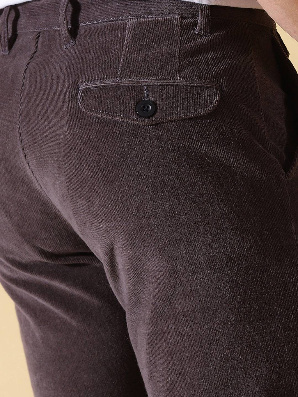 Thomas Scott Men Textured Smart Slim Fit Easy Wash Corduroy Chinos Trousers
