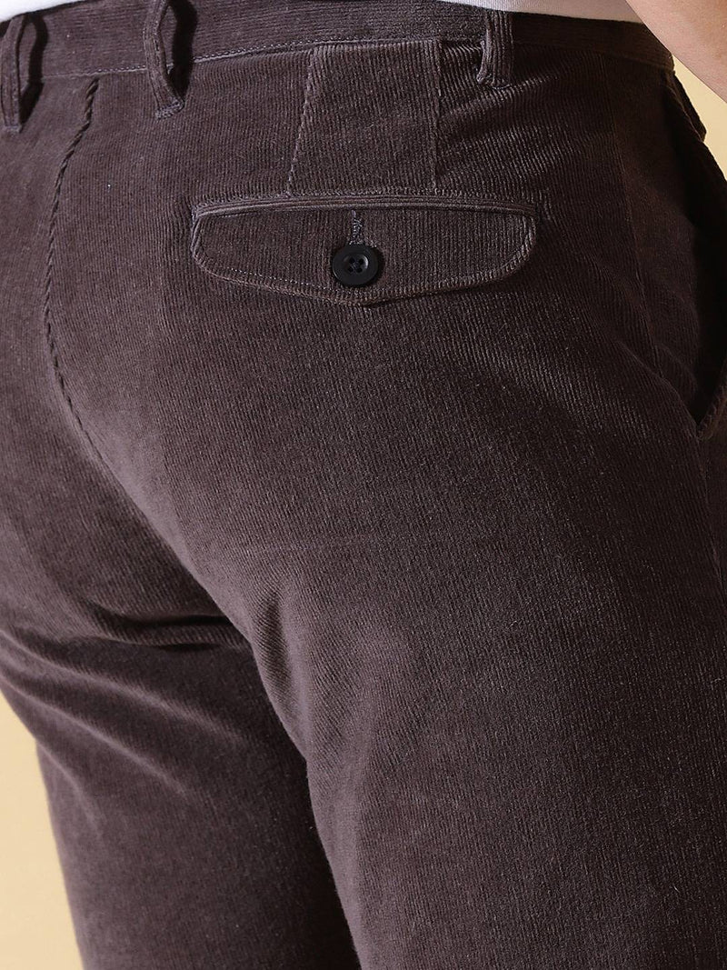 Thomas Scott Men Textured Smart Slim Fit Easy Wash Corduroy Chinos Trousers