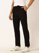 Black Smart Regular Fit Mid-Rise Cotton Linen Woven Chinos Trouser For Men