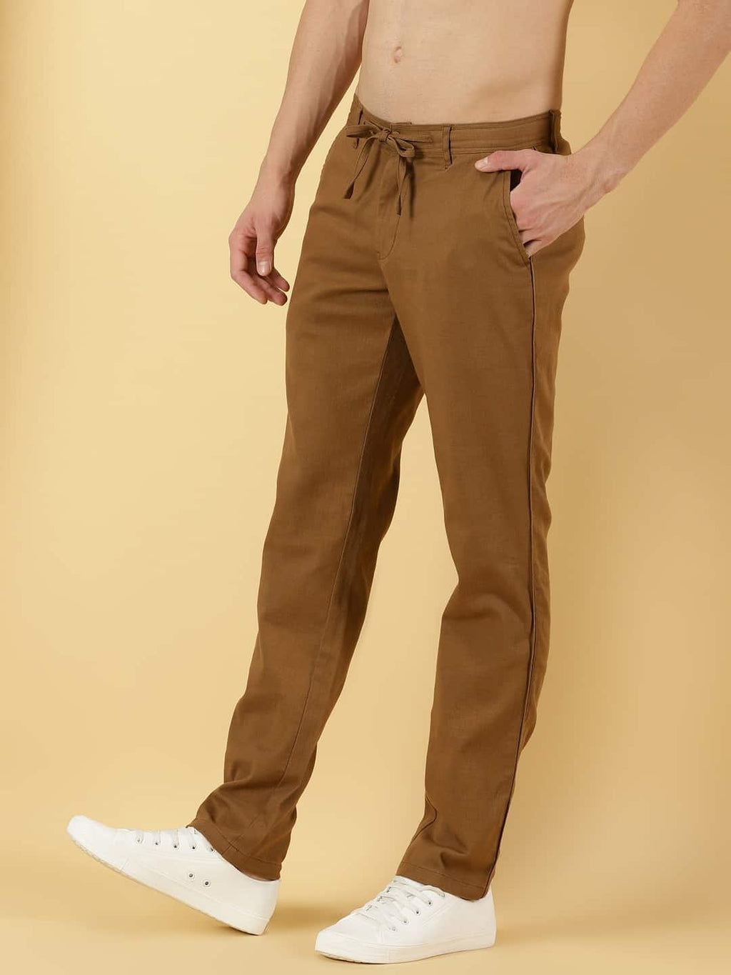 Thomas Scott Men Mid Rise Smart Linen Cotton Chino Trousers