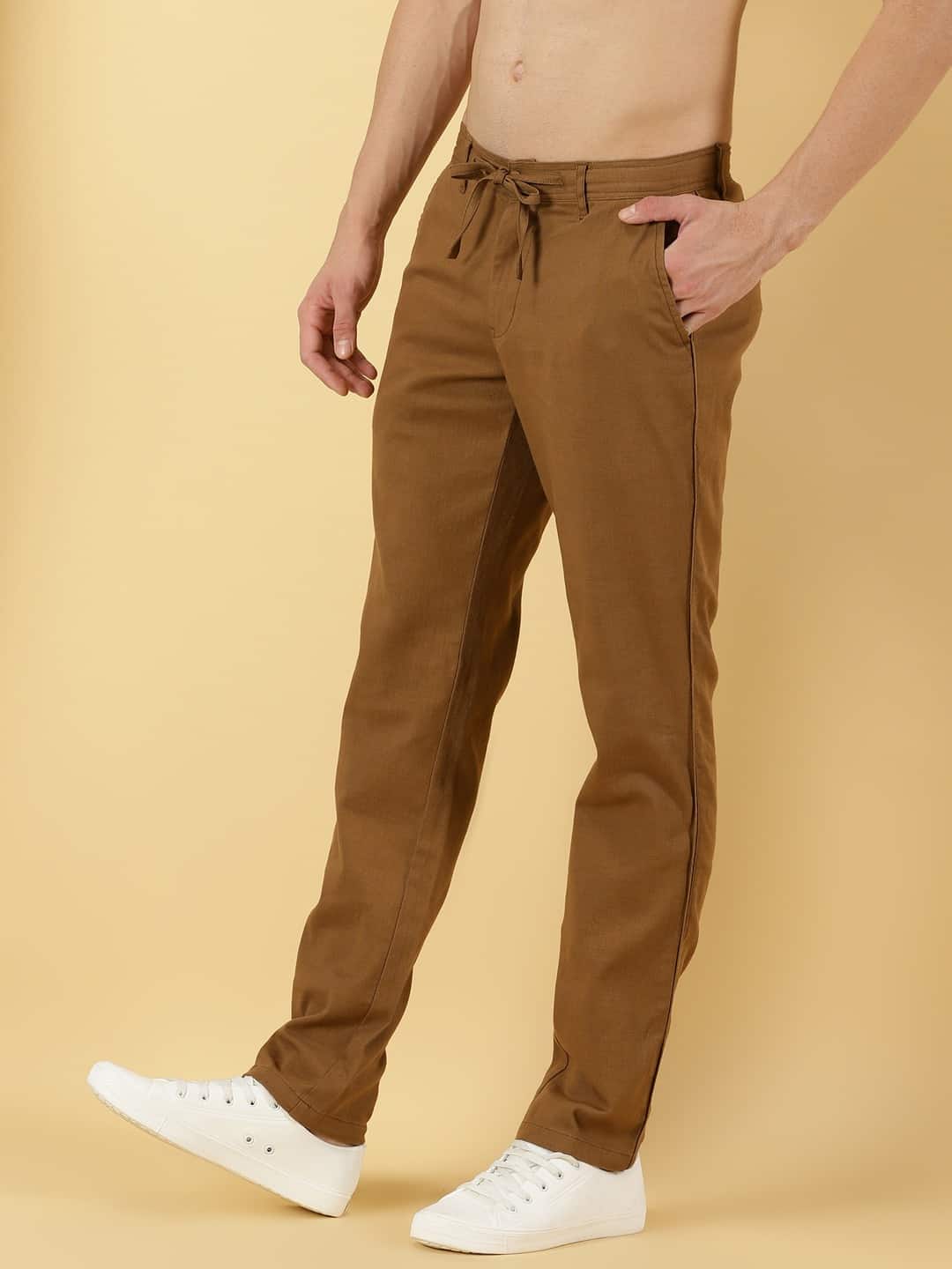 Thomas Scott Men Mid Rise Smart Linen Cotton Chino Trousers