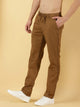 Brown Smart Regular Fit Mid-Rise Cotton Linen Woven Chinos Trouser For Men