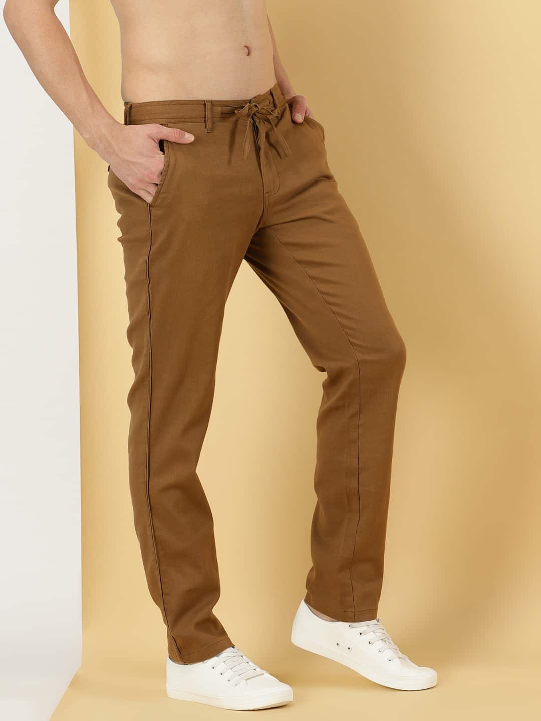Thomas Scott Men Mid Rise Smart Linen Cotton Chino Trousers