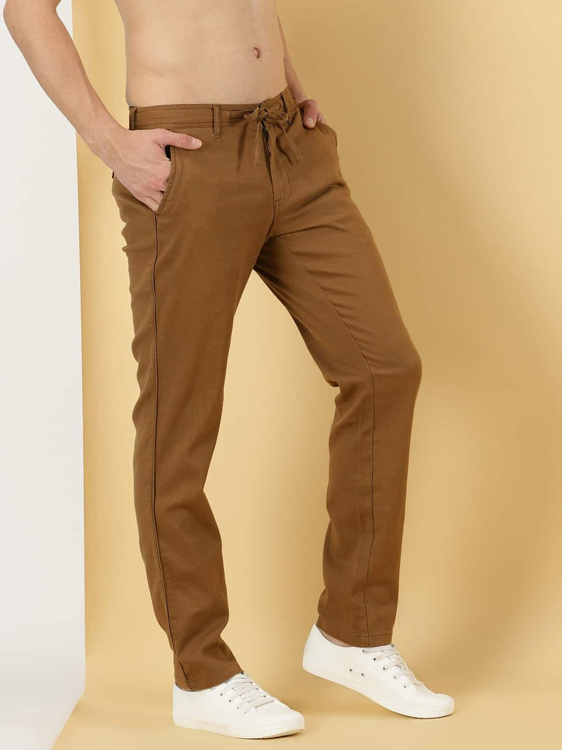 Thomas Scott Men Mid Rise Smart Linen Cotton Chino Trousers