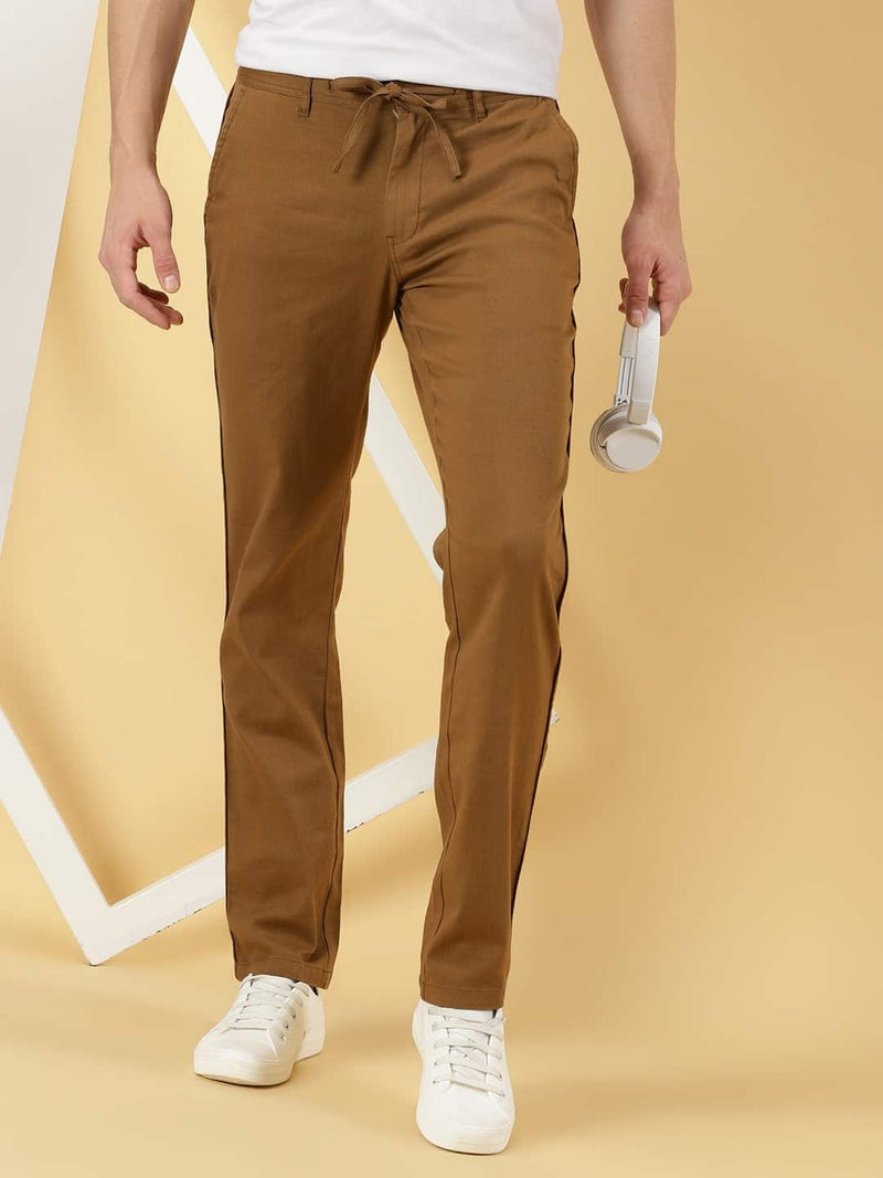 Thomas Scott Men Mid Rise Smart Linen Cotton Chino Trousers