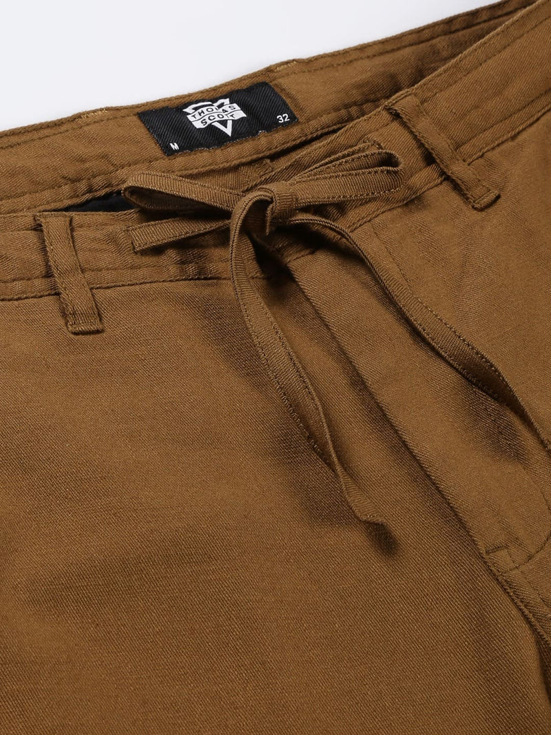 Thomas Scott Men Mid Rise Smart Linen Cotton Chino Trousers