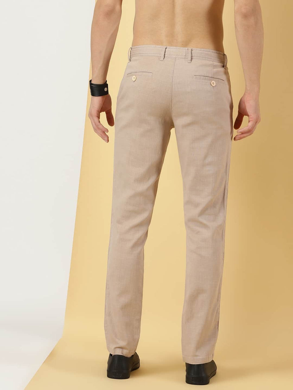 Thomas Scott Men Khaki Smart Linen Cotton Chinos Trousers