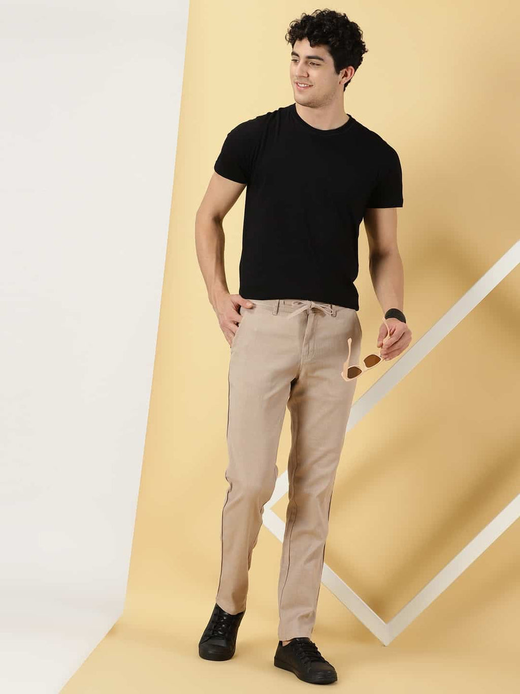 Thomas Scott Men Khaki Smart Linen Cotton Chinos Trousers