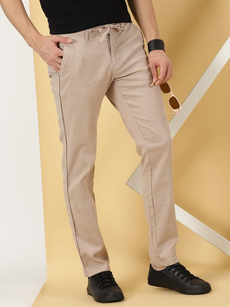 Thomas Scott Men Khaki Smart Linen Cotton Chinos Trousers