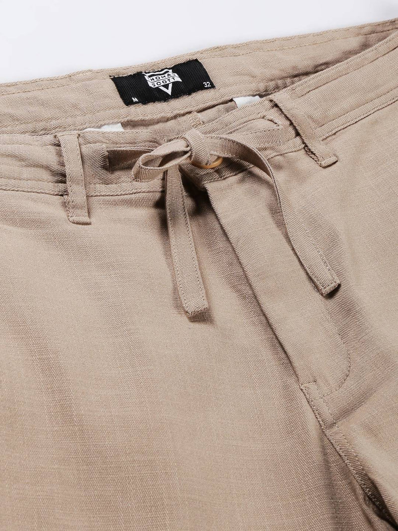Thomas Scott Men Khaki Smart Linen Cotton Chinos Trousers