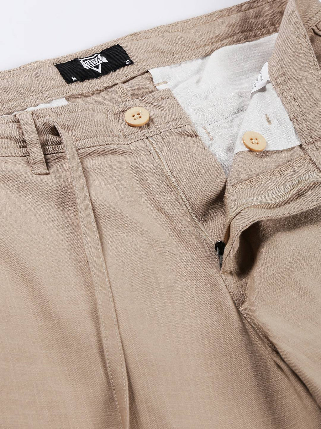 Thomas Scott Men Khaki Smart Linen Cotton Chinos Trousers