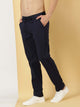 Navy Smart Regular Fit Mid-Rise Cotton Linen Woven Chinos Trouser For Men
