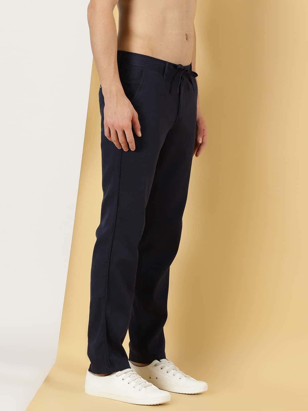 Thomas Scott Men Smart Mid Rise Linen Cotton Trouser