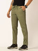 Olive Smart Regular Fit Mid-Rise Cotton Linen Woven Chinos Trouser For Men