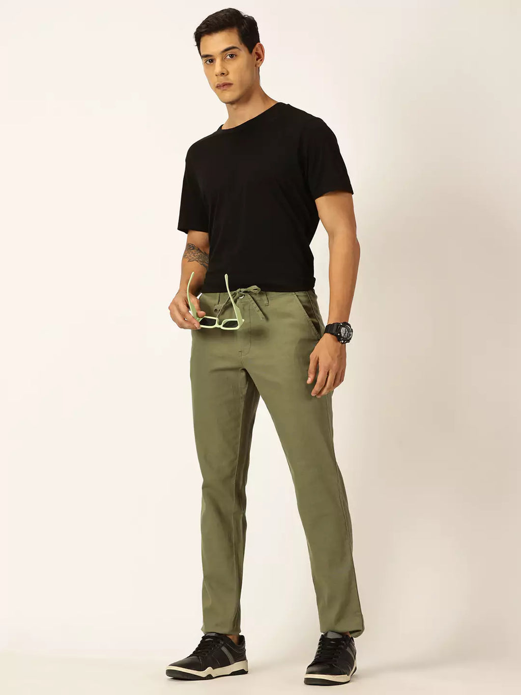 Thomas Scott Men Textured Mid-Rise Smart Chinos Trousers