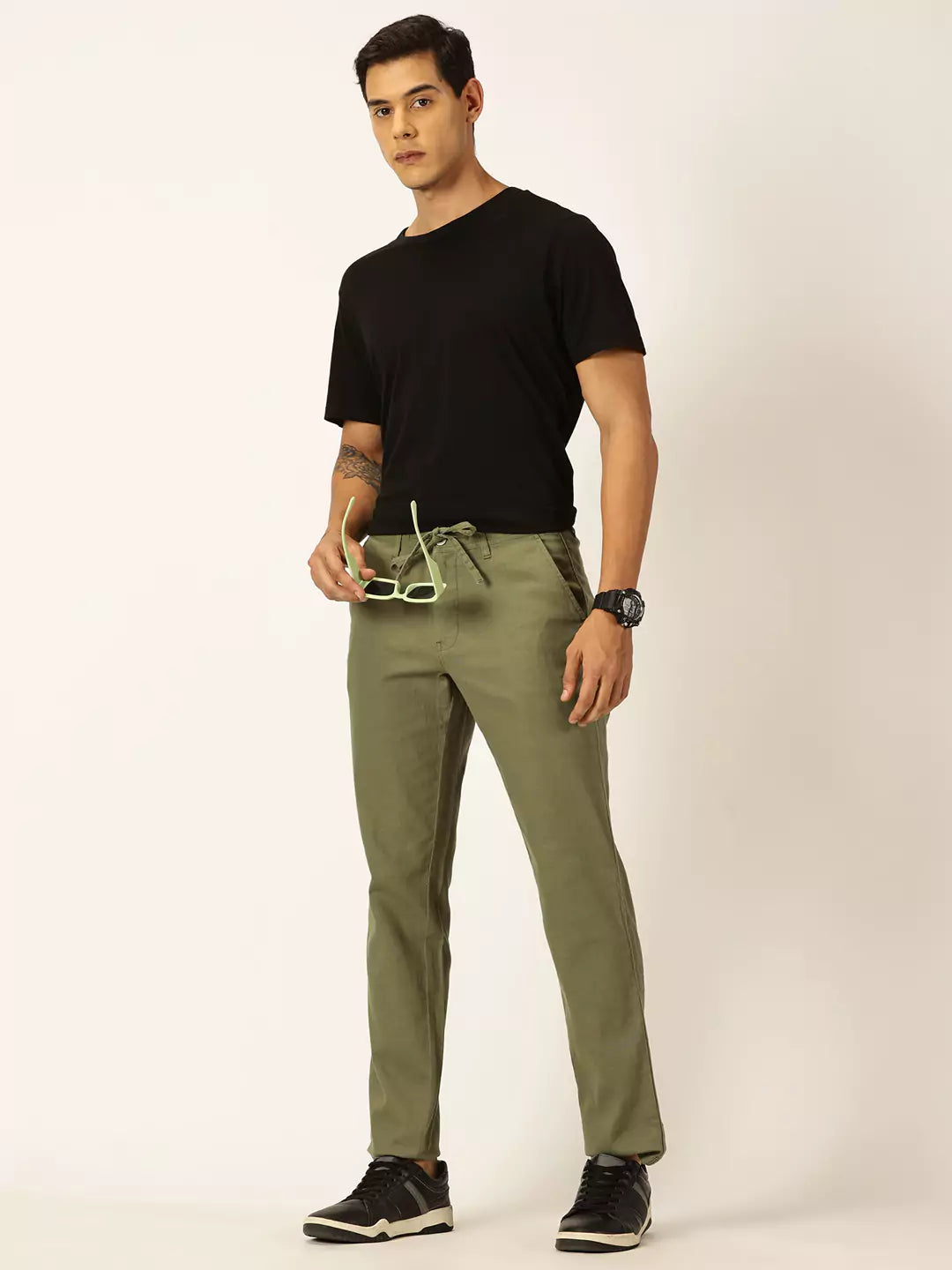 Thomas Scott Men Textured Mid-Rise Smart Chinos Trousers