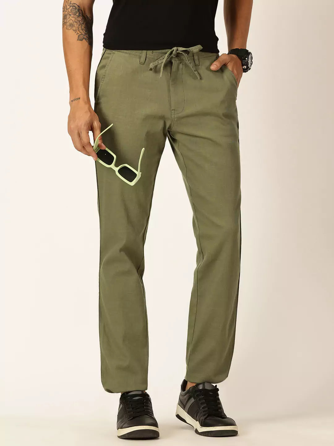 Thomas Scott Men Textured Mid-Rise Smart Chinos Trousers