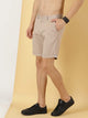 Light Brown Slim Fit Mid-Rise Solid Knitted Cotton Linen Shorts For Men
