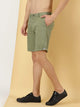 Olive Slim Fit Mid-Rise Solid Knitted Cotton Linen Shorts For Men