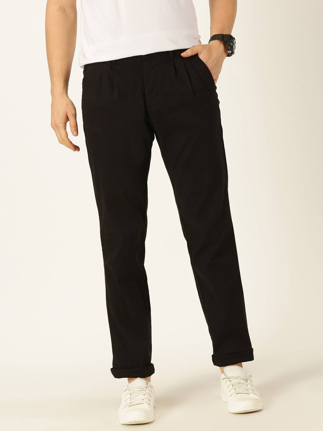 Thomas Scott Men Smart Linen Cotton Pleated Chino Trouser