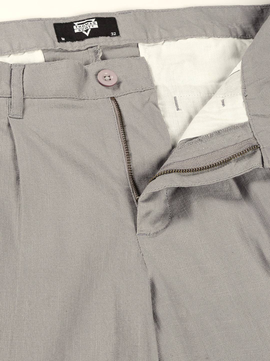Thomas Scott Men Smart Linen Cotton Pleated Chino Trouser