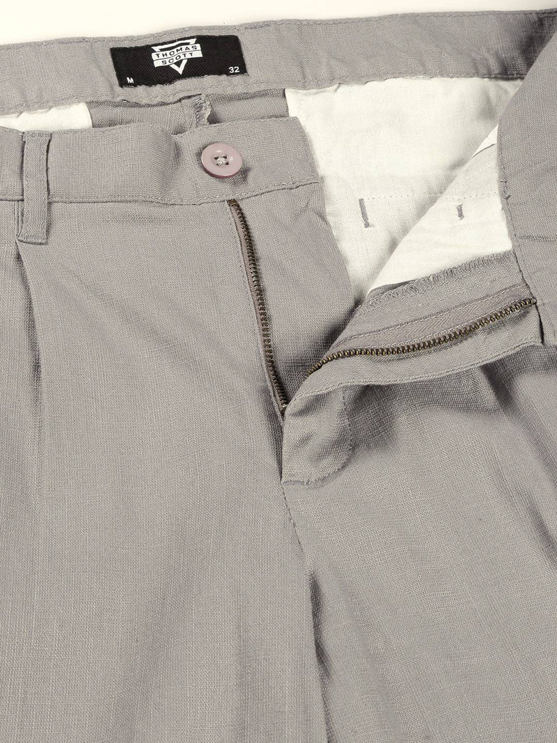 Thomas Scott Men Smart Linen Cotton Pleated Chino Trouser