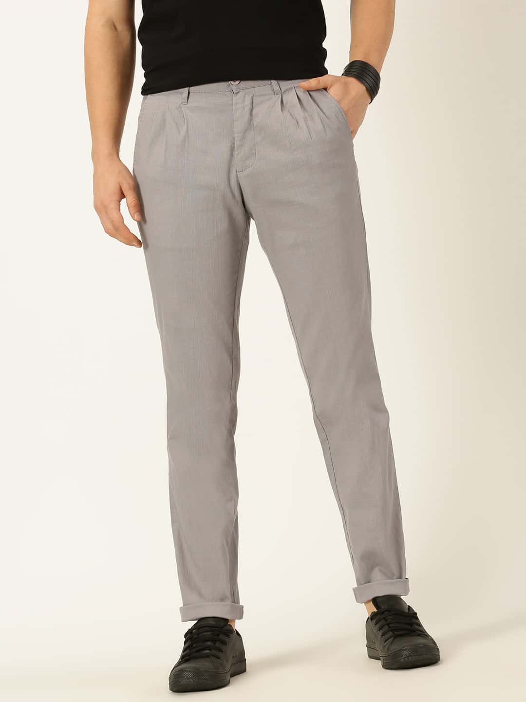 Thomas Scott Men Smart Linen Cotton Pleated Chino Trouser