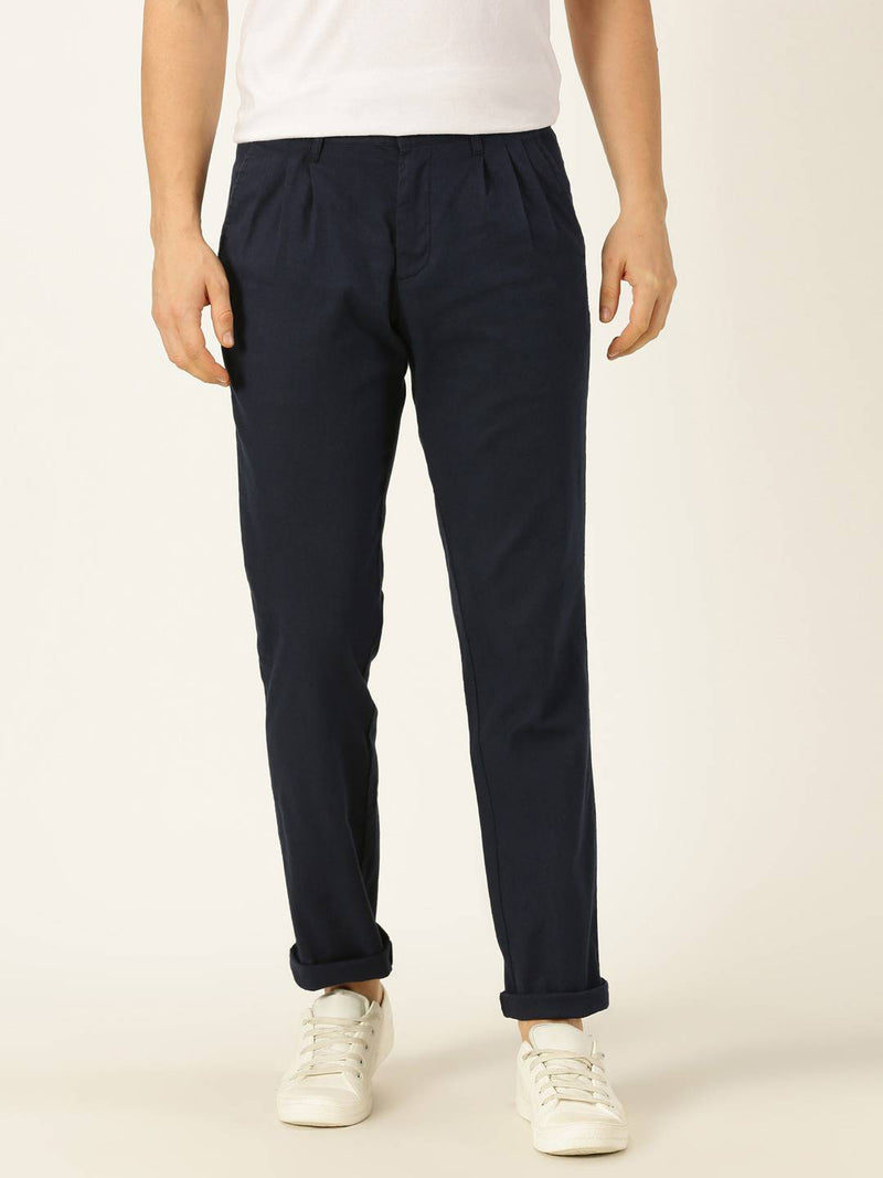 Thomas Scott Men Smart Linen Cotton Pleated Chino Trouser