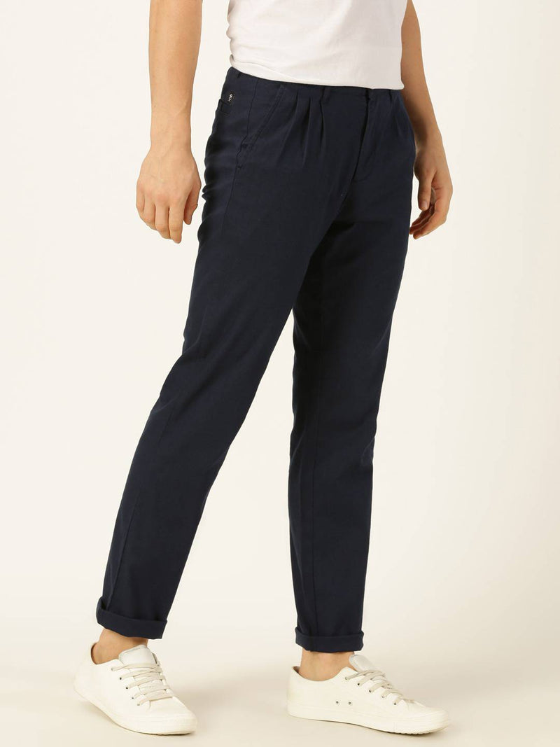 Thomas Scott Men Smart Linen Cotton Pleated Chino Trouser