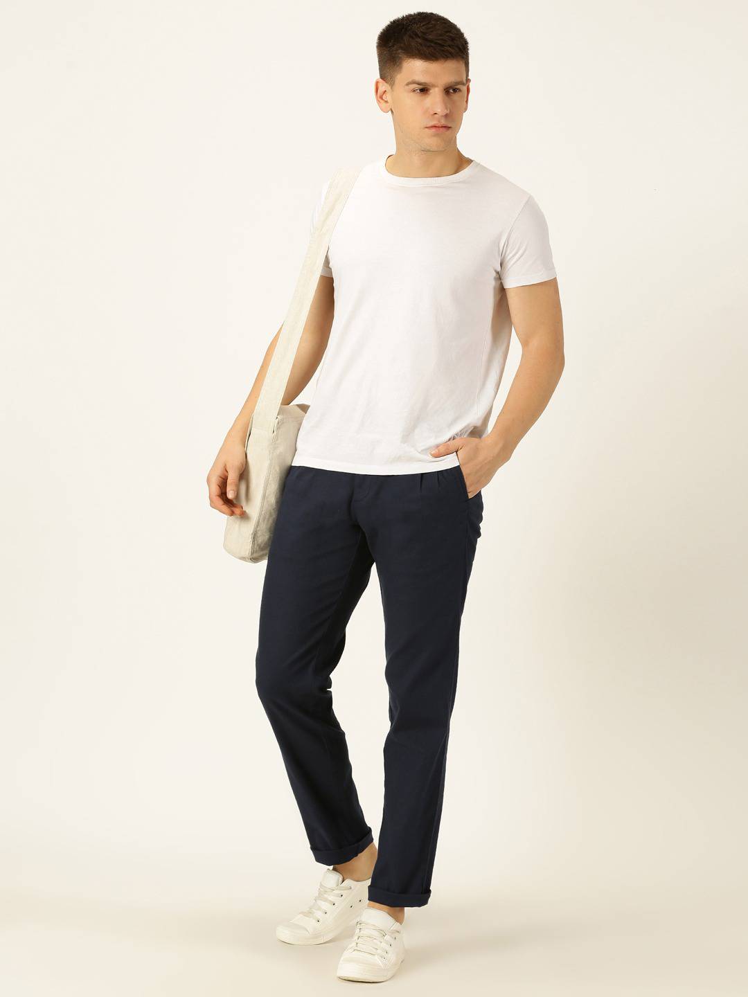 Thomas Scott Men Smart Linen Cotton Pleated Chino Trouser