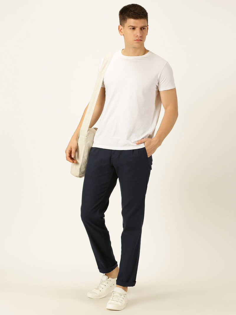 Thomas Scott Men Smart Linen Cotton Pleated Chino Trouser