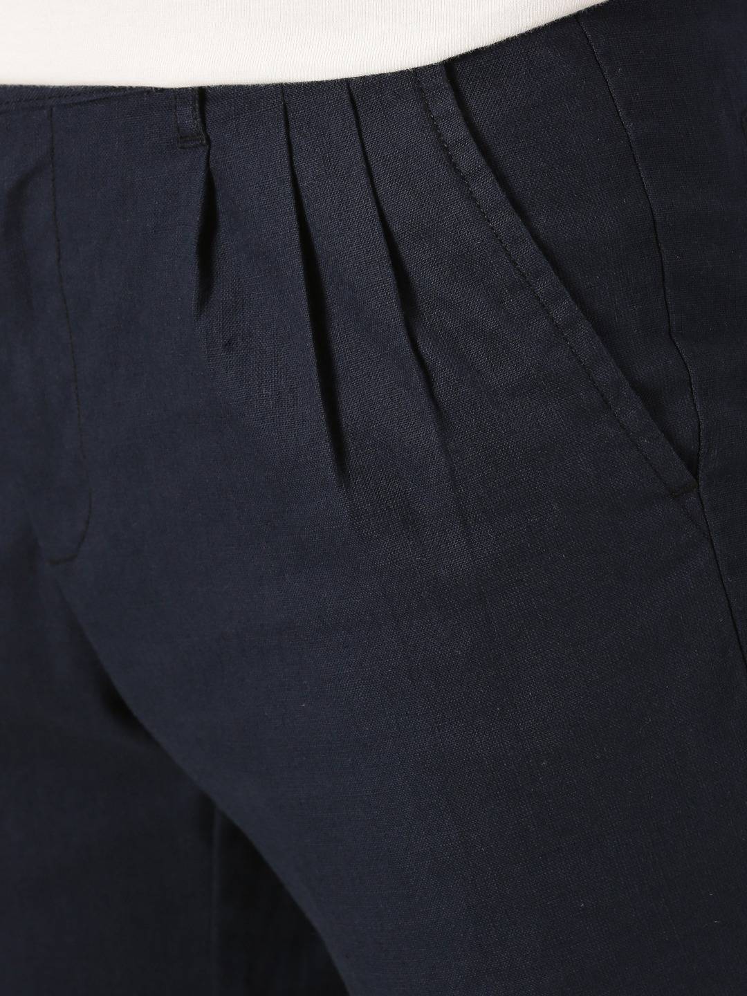 Thomas Scott Men Smart Linen Cotton Pleated Chino Trouser