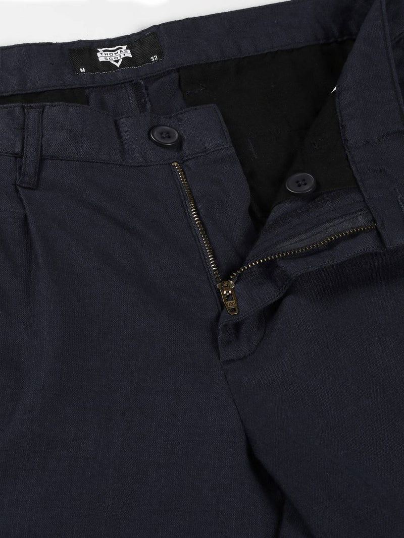 Thomas Scott Men Smart Linen Cotton Pleated Chino Trouser