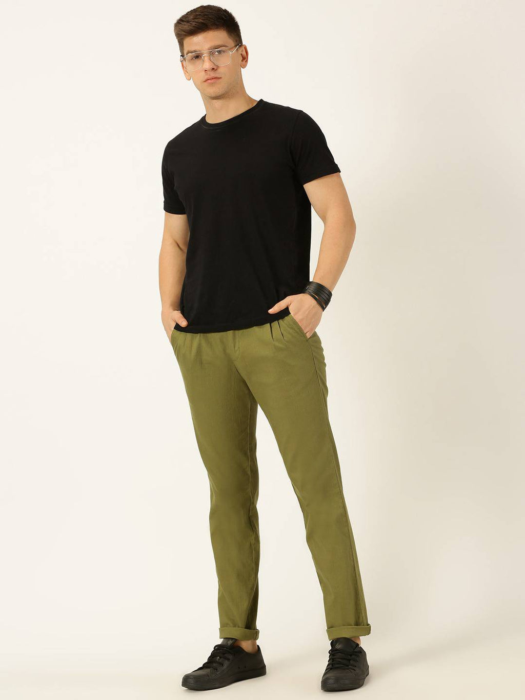 Thomas Scott Men Smart Linen Cotton Pleated Chino Trouser