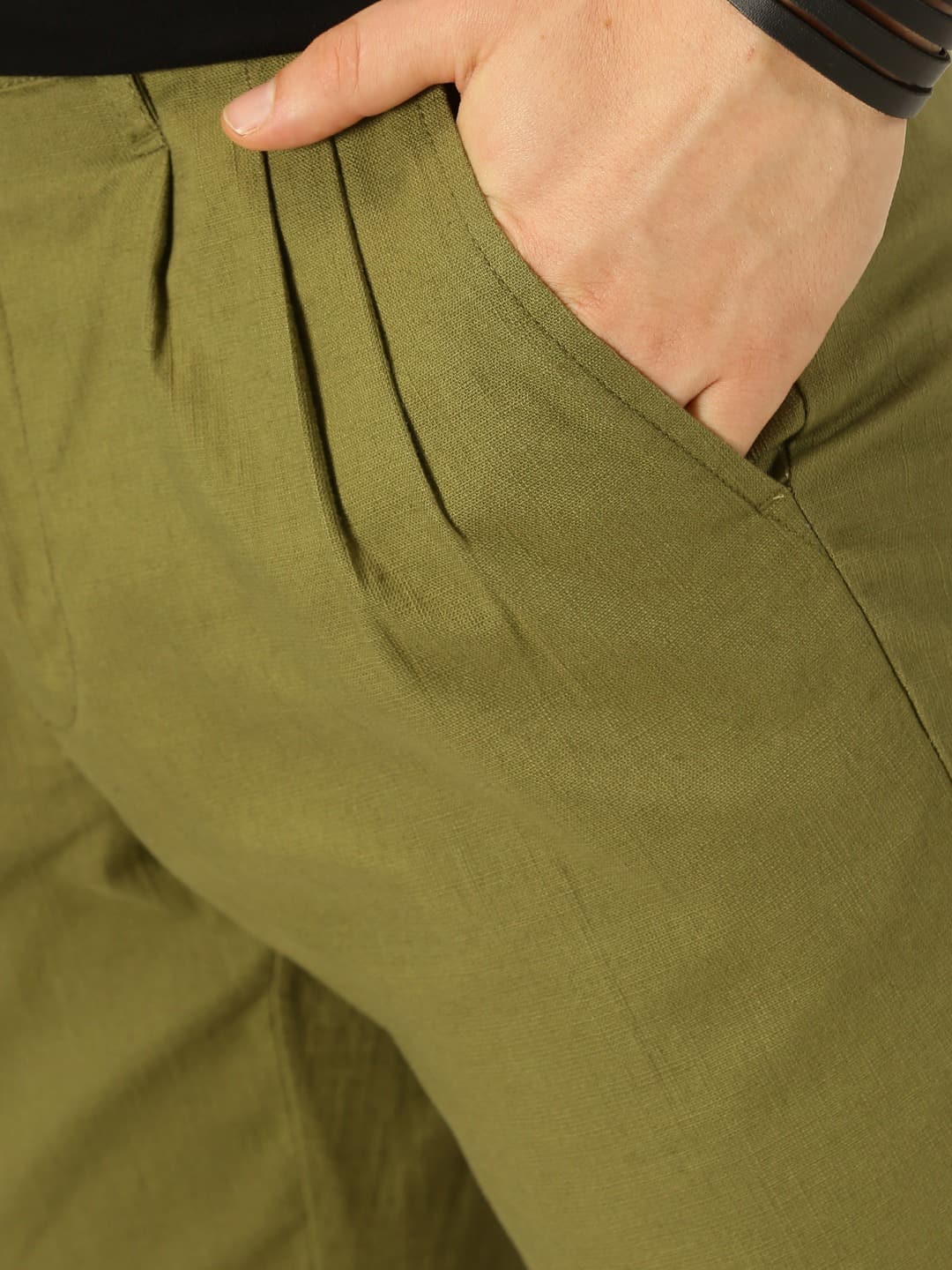 Thomas Scott Men Smart Linen Cotton Pleated Chino Trouser