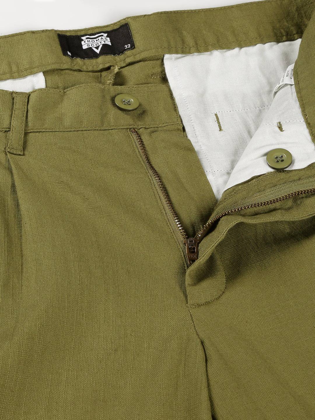 Thomas Scott Men Smart Linen Cotton Pleated Chino Trouser