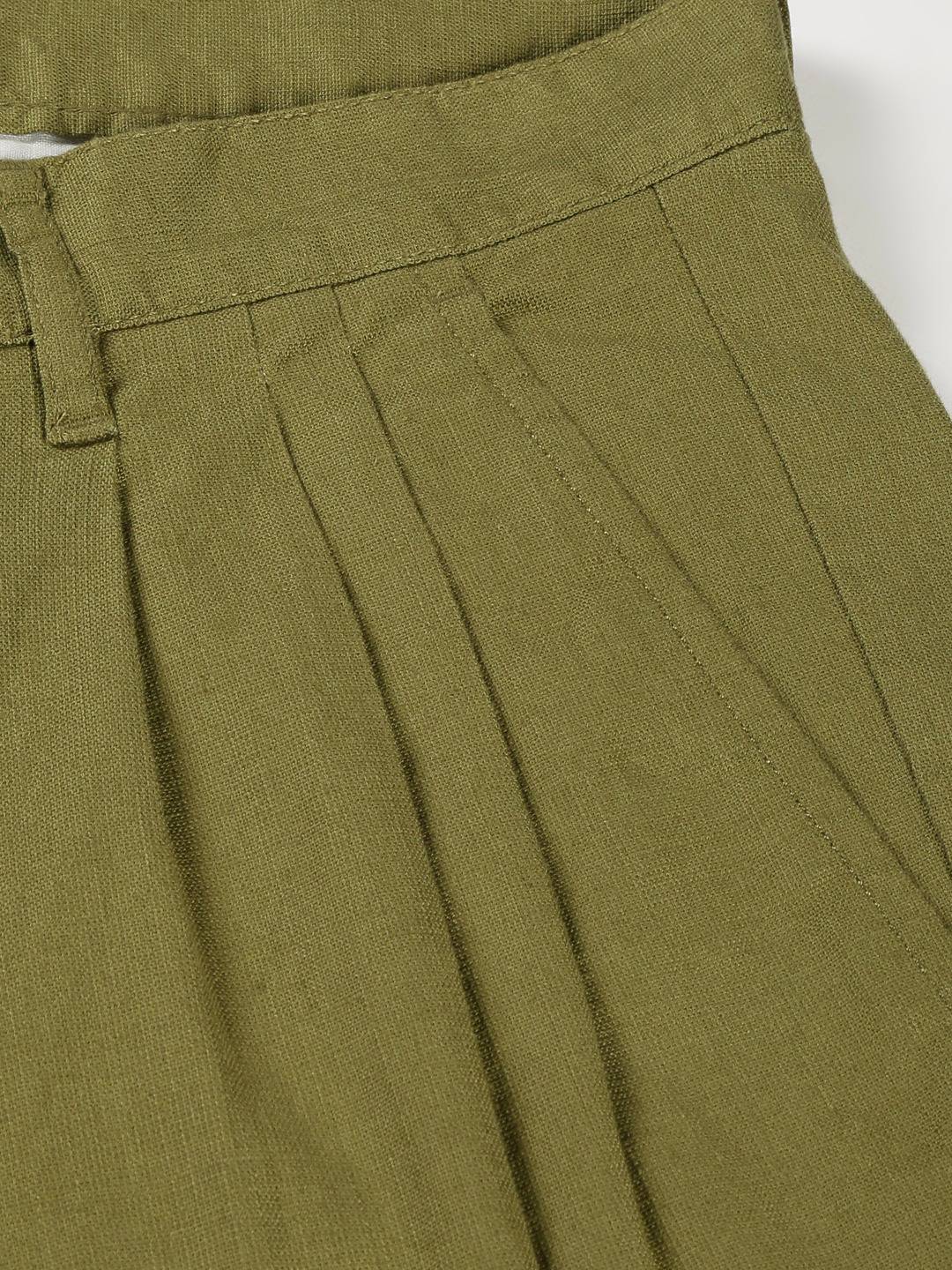 Thomas Scott Men Smart Linen Cotton Pleated Chino Trouser