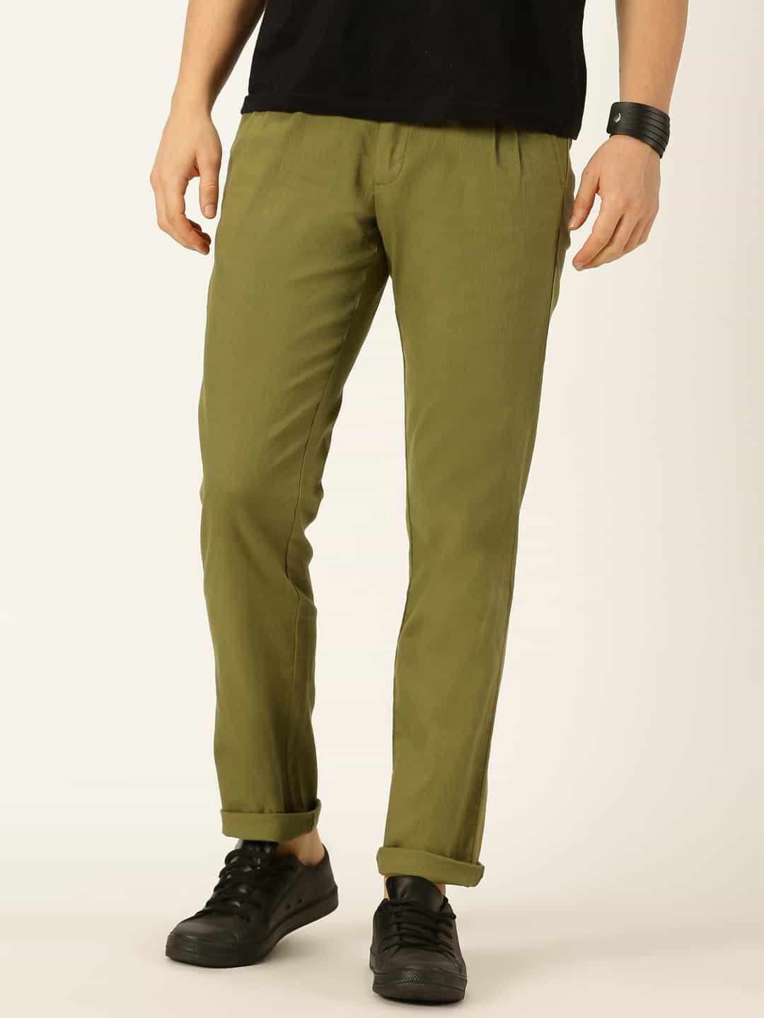 Thomas Scott Men Smart Linen Cotton Pleated Chino Trouser