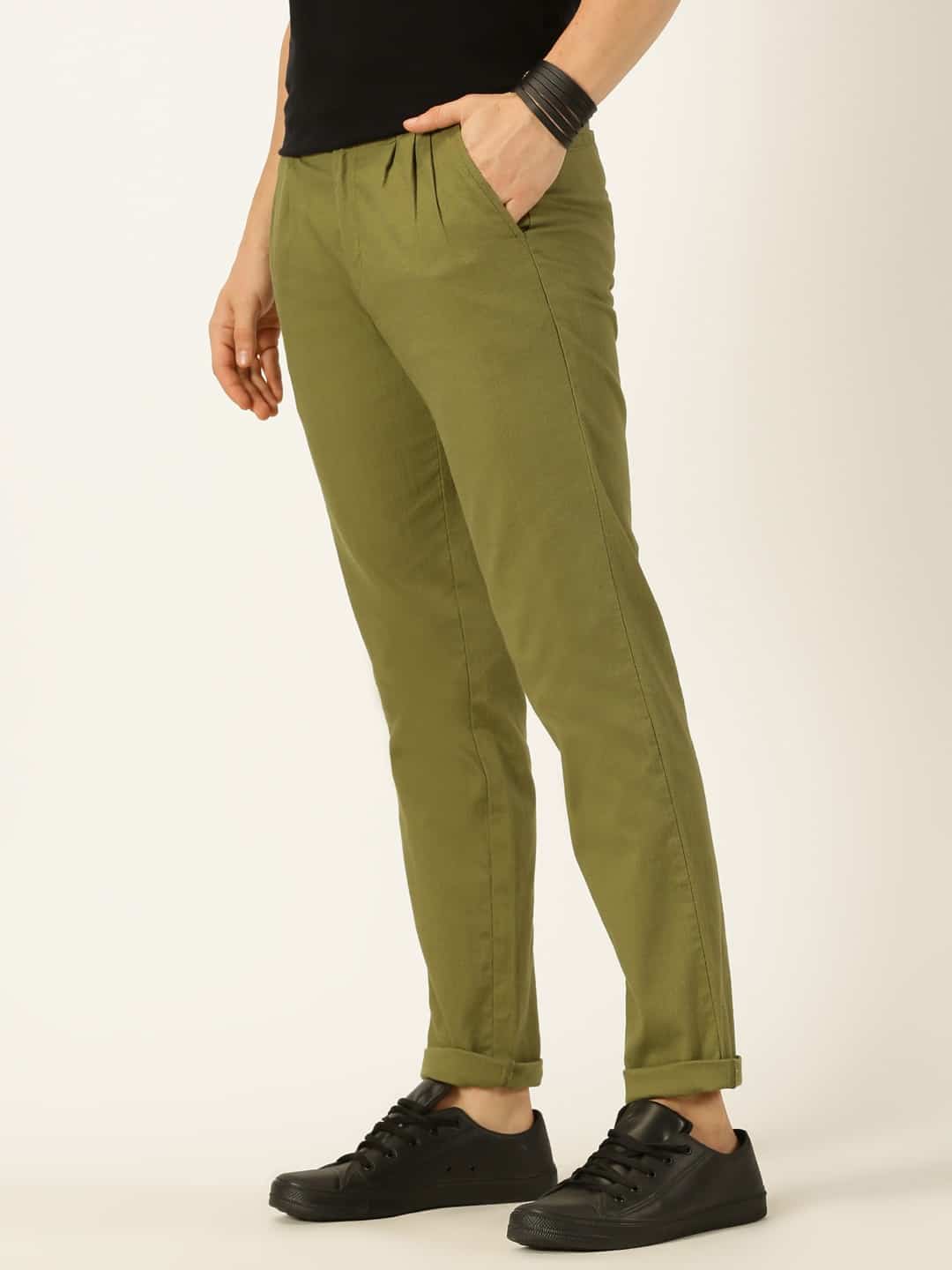 Thomas Scott Men Smart Linen Cotton Pleated Chino Trouser
