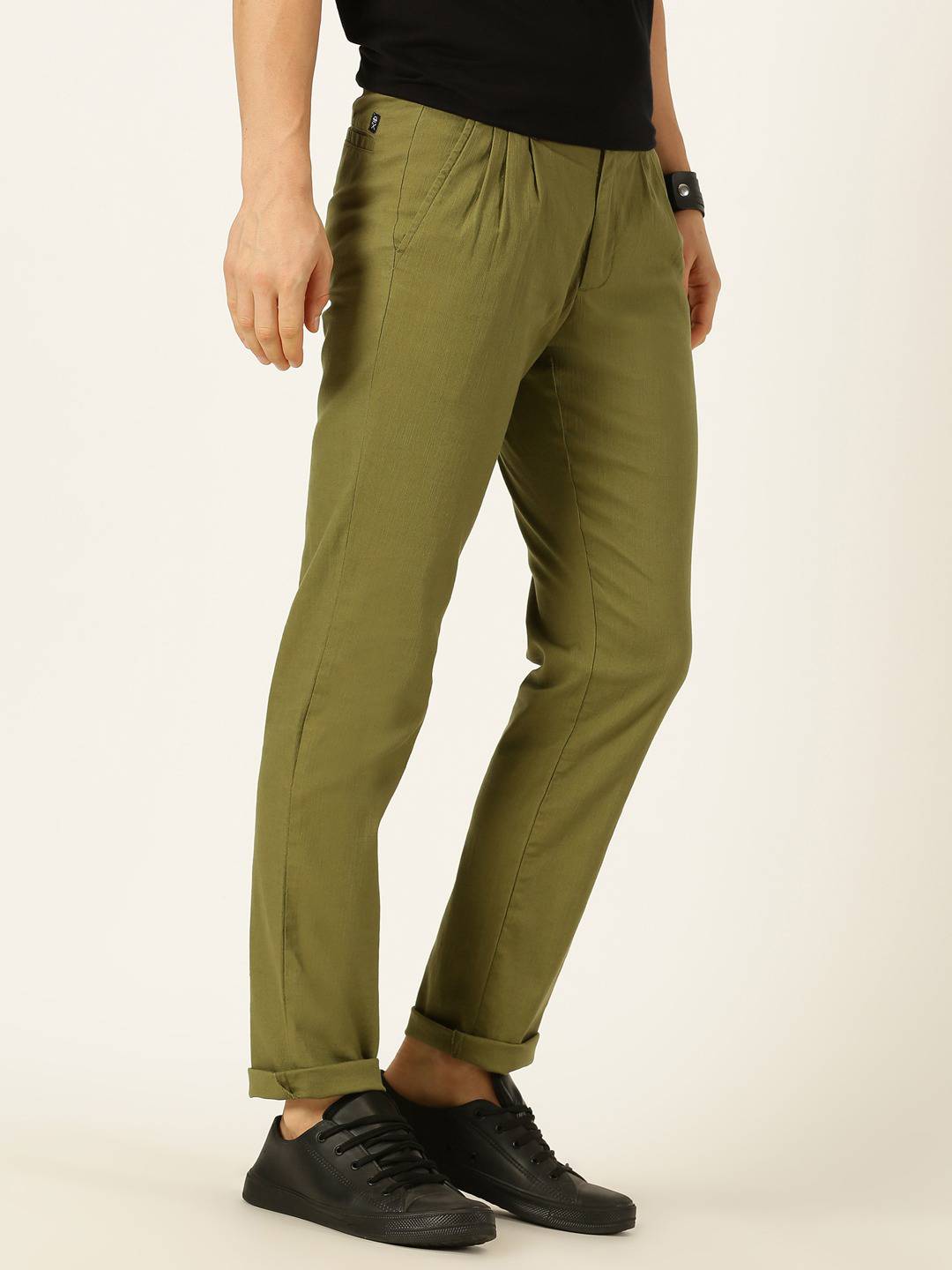 Thomas Scott Men Smart Linen Cotton Pleated Chino Trouser