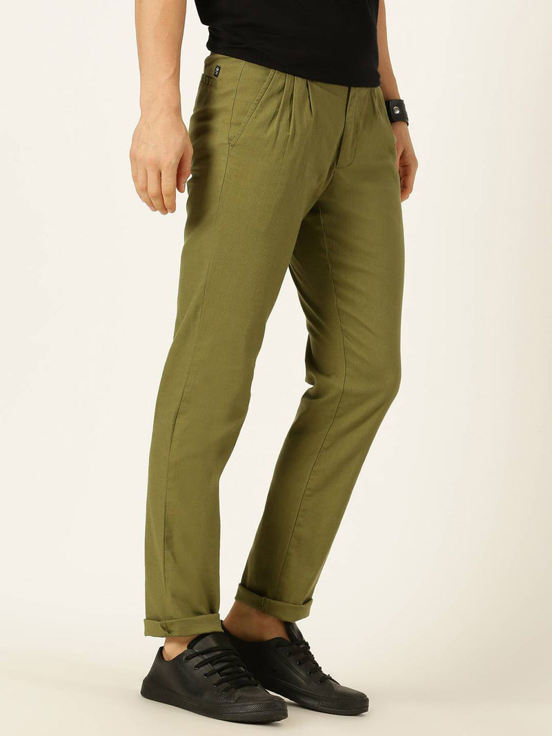 Thomas Scott Men Smart Linen Cotton Pleated Chino Trouser