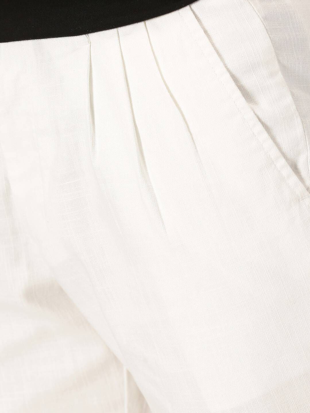 Thomas Scott Men Smart Pleated Linen Cotton Chinos Trousers