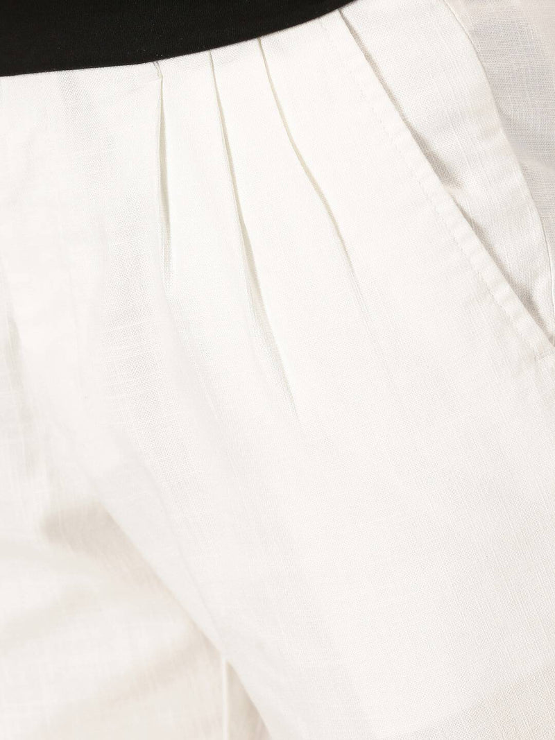 Thomas Scott Men Smart Pleated Linen Cotton Chinos Trousers