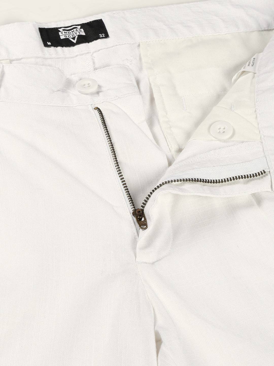 Thomas Scott Men Smart Pleated Linen Cotton Chinos Trousers