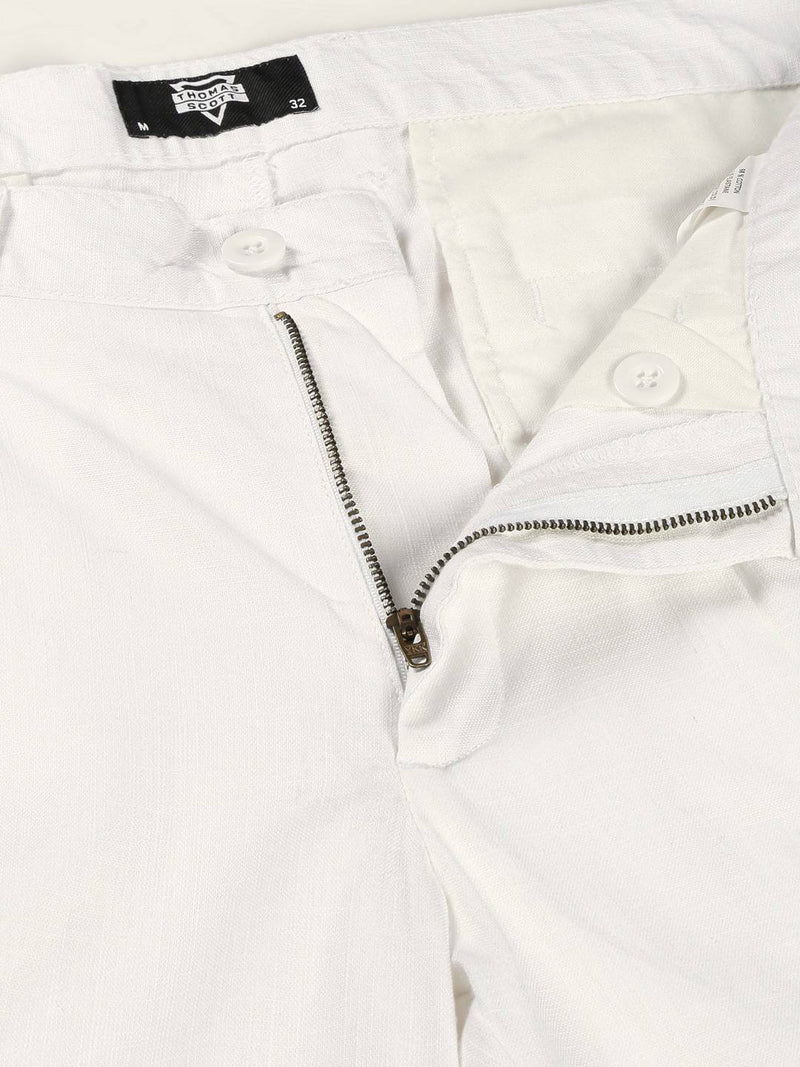 Thomas Scott Men Smart Pleated Linen Cotton Chinos Trousers