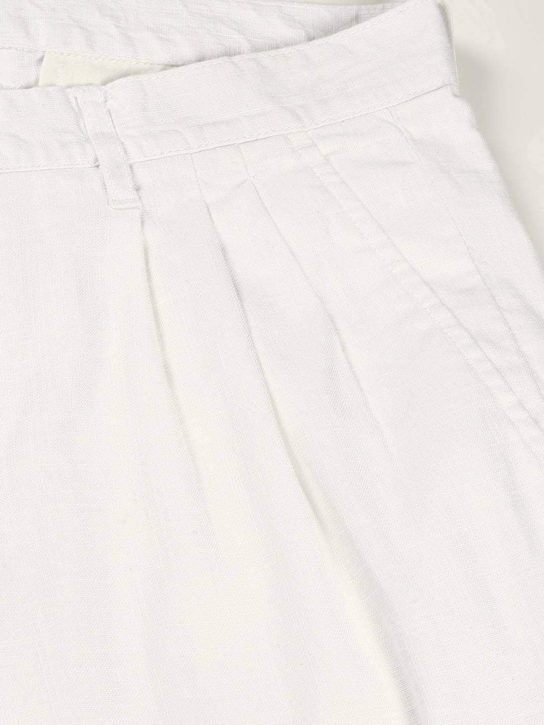 Thomas Scott Men Smart Pleated Linen Cotton Chinos Trousers