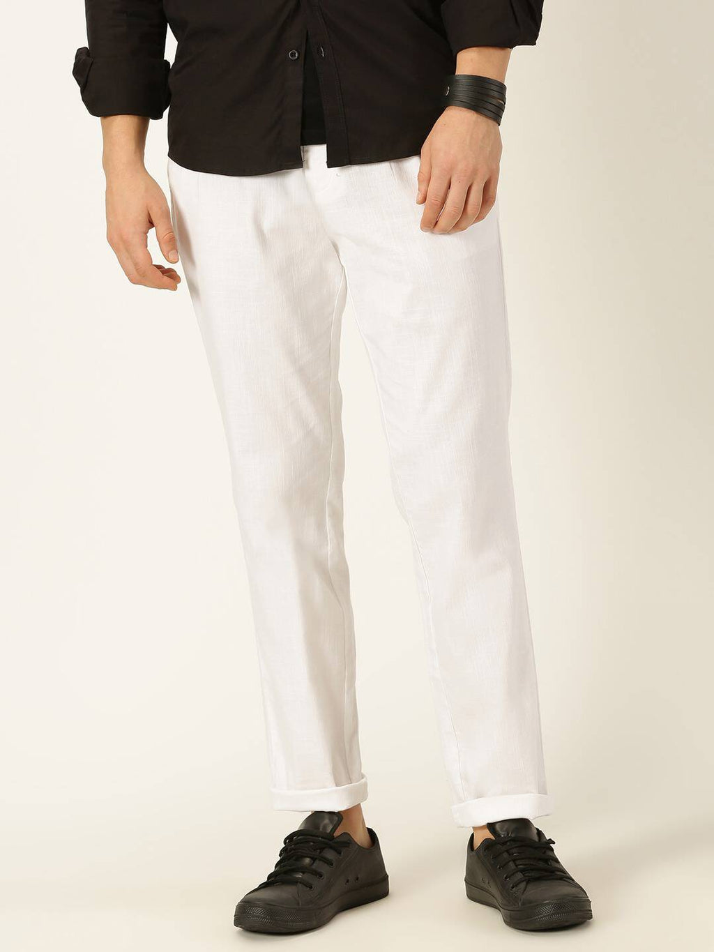 Thomas Scott Men Smart Pleated Linen Cotton Chinos Trousers
