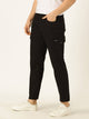 Black Smart Slim Fit Linen Cotton Cargos Trouser For Men