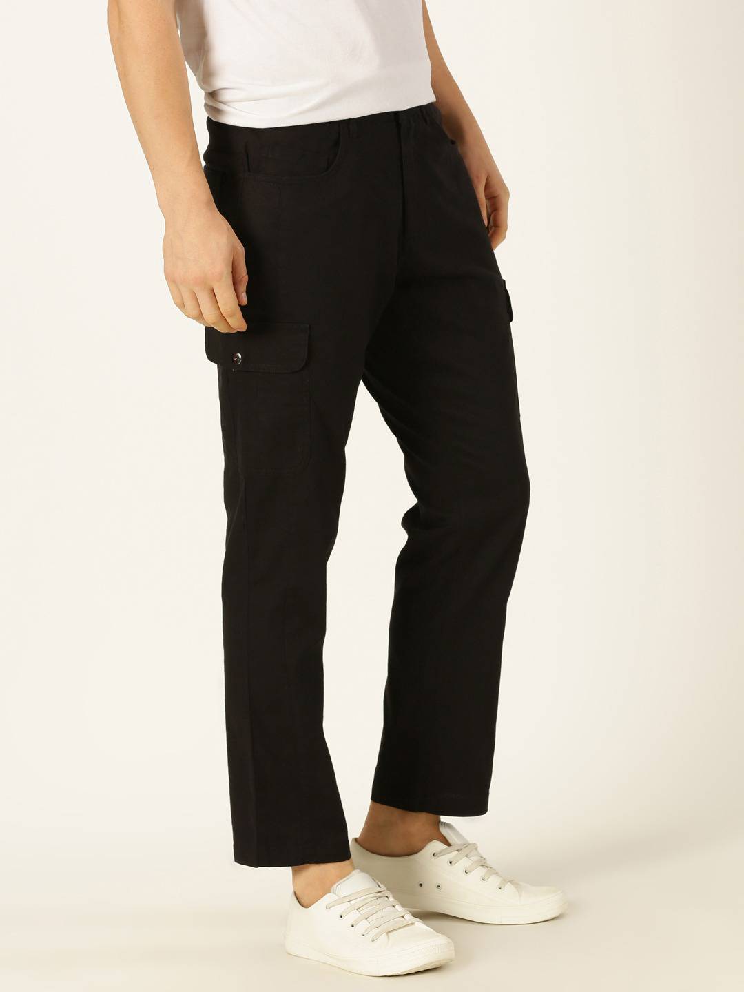 Thomas Scott Men Smart Slim Fit Linen Cotton Cargos Trousers
